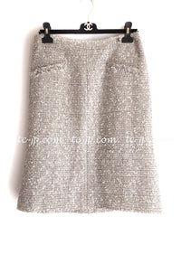 CHANEL 05S Beige Metallic Cotton Lesage Tweed Skirt 44 シャネル ベージュ メタリック コットン ルサージュ ツイード スカート 即発
