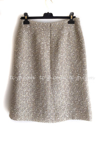 CHANEL 05S Beige Metallic Cotton Lesage Tweed Skirt 44 シャネル ベージュ メタリック コットン ルサージュ ツイード スカート 即発