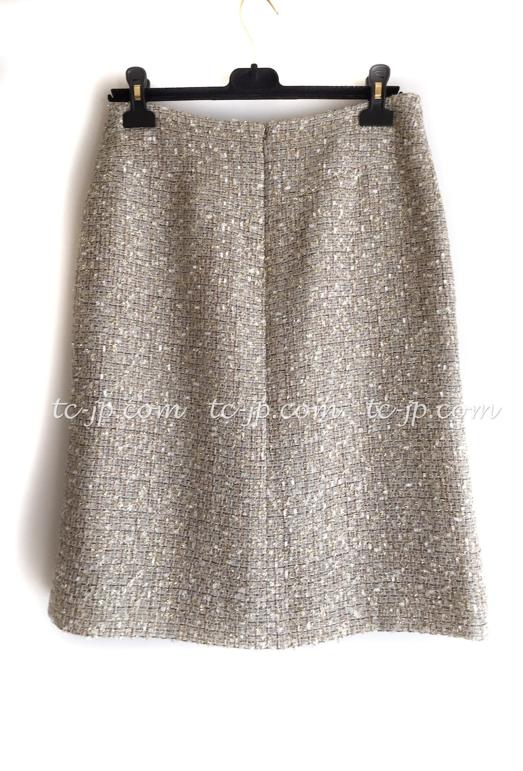 CHANEL 05S Beige Metallic Cotton Lesage Tweed Skirt 44 シャネル ベージュ メタリック コットン ルサージュ ツイード スカート 即発
