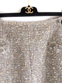 CHANEL 05S Beige Metallic Cotton Lesage Tweed Skirt 44 シャネル ベージュ メタリック コットン ルサージュ ツイード スカート 即発