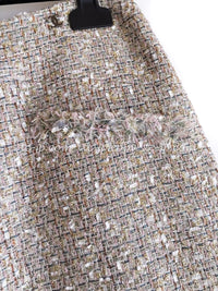 CHANEL 05S Beige Metallic Cotton Lesage Tweed Skirt 44 シャネル ベージュ メタリック コットン ルサージュ ツイード スカート 即発
