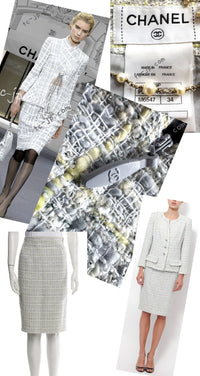 CHANEL 09S Light Gray Mint Cotton Wool Tweed Skirt 34 シャネル ライト グレー ミント コットン ウール ツイード スカート 即発