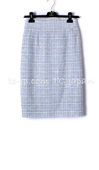 CHANEL 09S Light Gray Mint Cotton Wool Tweed Skirt 34 シャネル ライト グレー ミント コットン ウール ツイード スカート 即発
