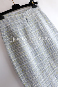CHANEL 09S Light Gray Mint Cotton Wool Tweed Skirt 34 シャネル ライト グレー ミント コットン ウール ツイード スカート 即発