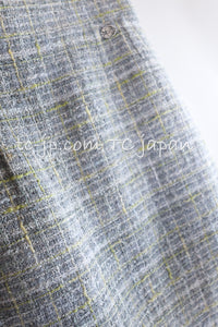 CHANEL 09S Light Gray Mint Cotton Wool Tweed Skirt 34 シャネル ライト グレー ミント コットン ウール ツイード スカート 即発