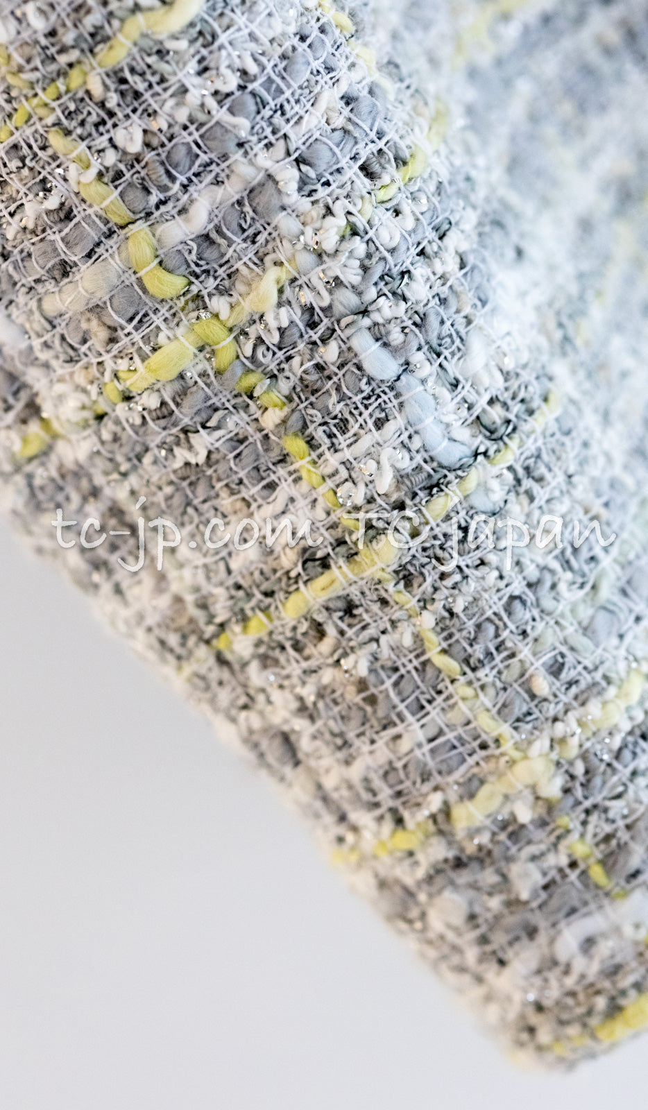 CHANEL 09S Light Gray Mint Cotton Wool Tweed Skirt 34 シャネル ライト グレー ミント コットン ウール ツイード スカート 即発