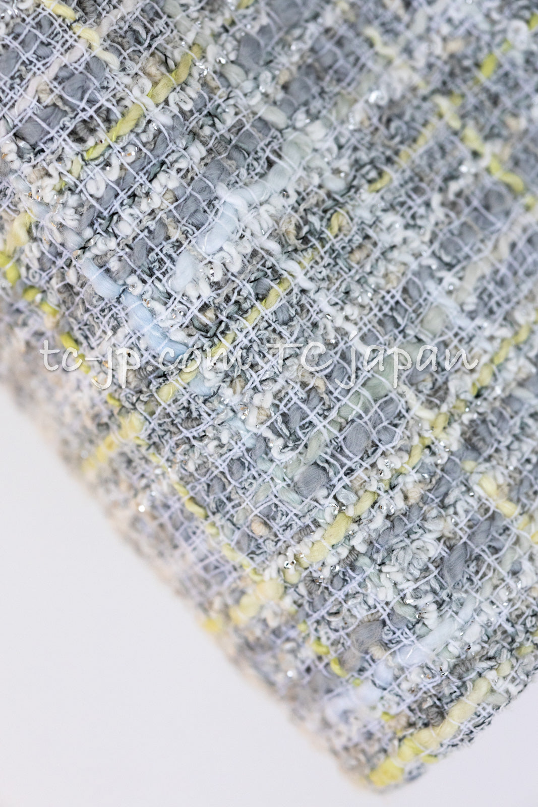 CHANEL 09S Light Gray Mint Cotton Wool Tweed Skirt 34 シャネル ライト グレー ミント コットン ウール ツイード スカート 即発