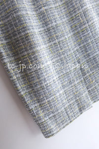 CHANEL 09S Light Gray Mint Cotton Wool Tweed Skirt 34 シャネル ライト グレー ミント コットン ウール ツイード スカート 即発