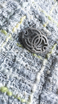 CHANEL 09S Light Gray Mint Cotton Wool Tweed Skirt 34 シャネル ライト グレー ミント コットン ウール ツイード スカート 即発