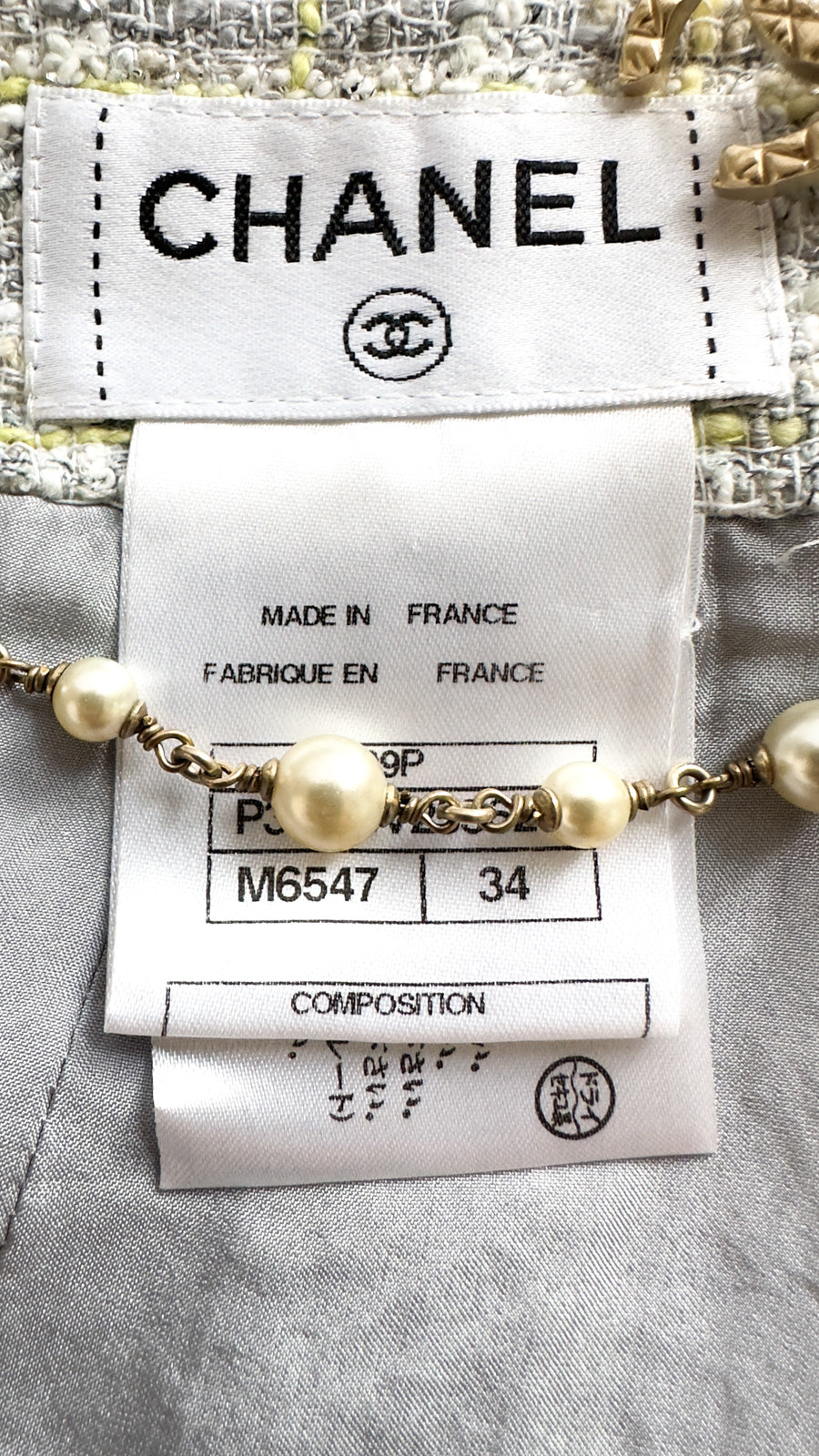 CHANEL 09S Light Gray Mint Cotton Wool Tweed Skirt 34 シャネル ライト グレー ミント コットン ウール ツイード スカート 即発