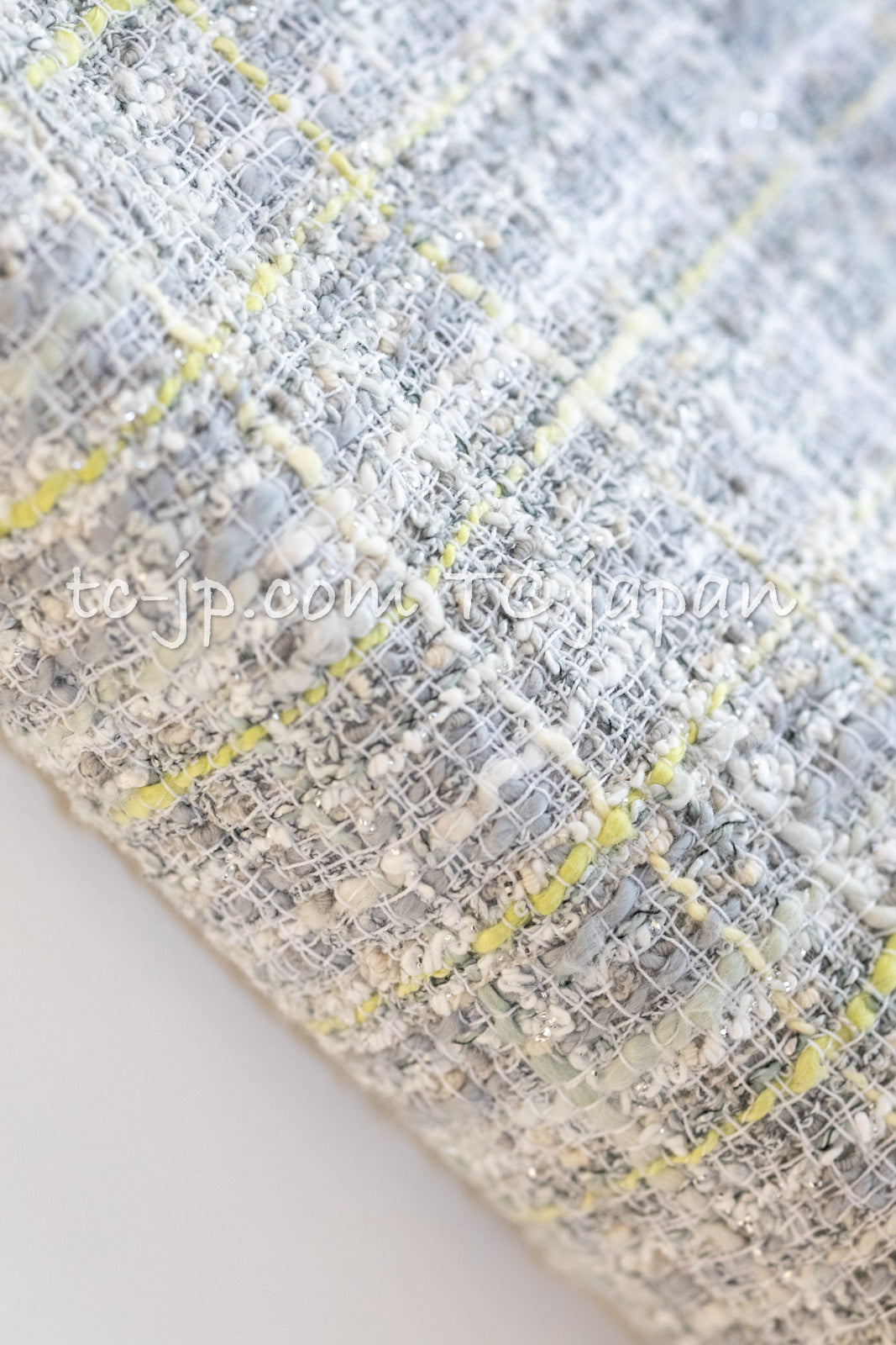 CHANEL 09S Light Gray Mint Cotton Wool Tweed Skirt 34 シャネル ライト グレー ミント コットン ウール ツイード スカート 即発