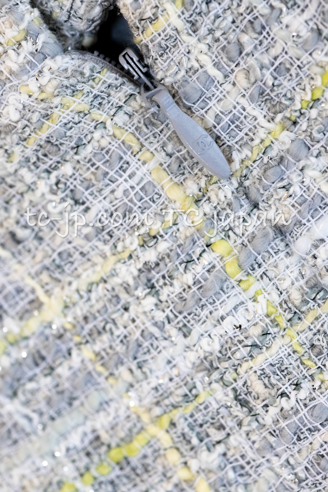 CHANEL 09S Light Gray Mint Cotton Wool Tweed Skirt 34 シャネル ライト グレー ミント コットン ウール ツイード スカート 即発