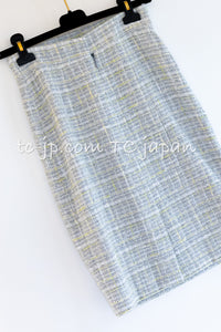 CHANEL 09S Light Gray Mint Cotton Wool Tweed Skirt 34 シャネル ライト グレー ミント コットン ウール ツイード スカート 即発