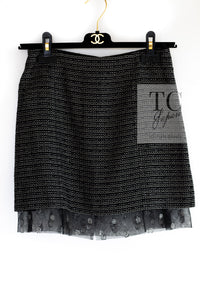 CHANEL 03A Black Silver Hemp Tweed Mini Skirt 34 シャネル ブラック シルバー ヘンプ ツイード ミニ スカート 即発