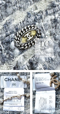 CHANEL 05A Gray Silver Mix Wool Cashmere Tweed Skirt 36 38 シャネル グレー シルバー ふんわり ウール カシミヤ ツイード スカート 即発