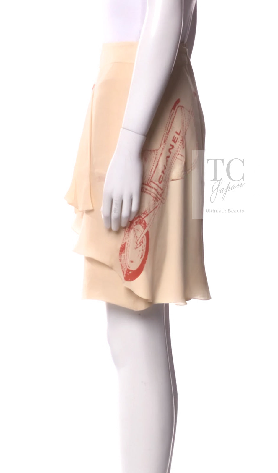 CHANEL 04S Beige Neutral Silk Skirt 36 シャネル ベージュ ニュートラル ミルフィーユ シルク スカート 即発