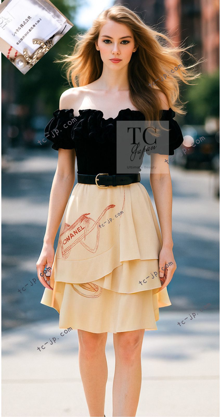 シャネル スカート CHANEL ベージュ ニュートラル ミルフィーユ シルク  