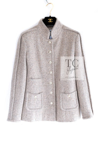 CHANEL 03A Beige Nude Stand Collar Cashmere 100 Tweed Jacket 38 40 シャネル ベージュ ヌード スタンド襟 カシミア 100 ツイード ジャケット 即発