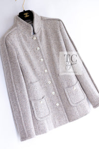 CHANEL 03A Beige Nude Stand Collar Cashmere 100 Tweed Jacket 38 40 シャネル ベージュ ヌード スタンド襟 カシミア 100 ツイード ジャケット 即発