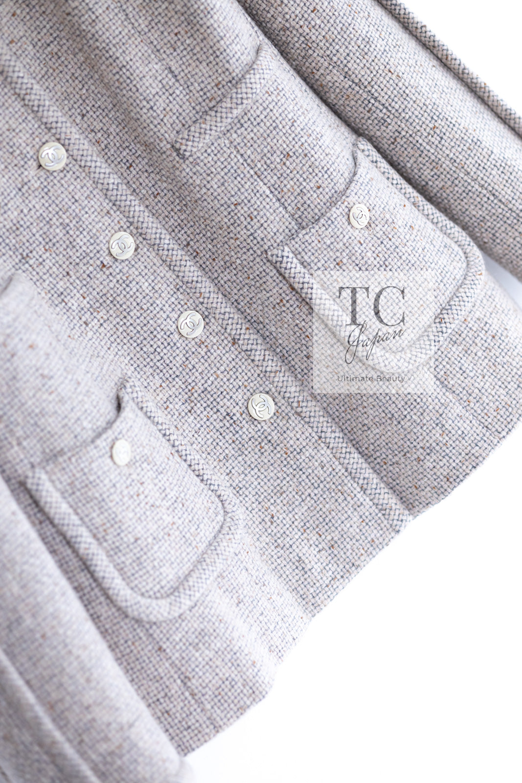 CHANEL 03A Beige Nude Stand Collar Cashmere 100 Tweed Jacket 38 40 シャネル ベージュ ヌード スタンド襟 カシミア 100 ツイード ジャケット 即発