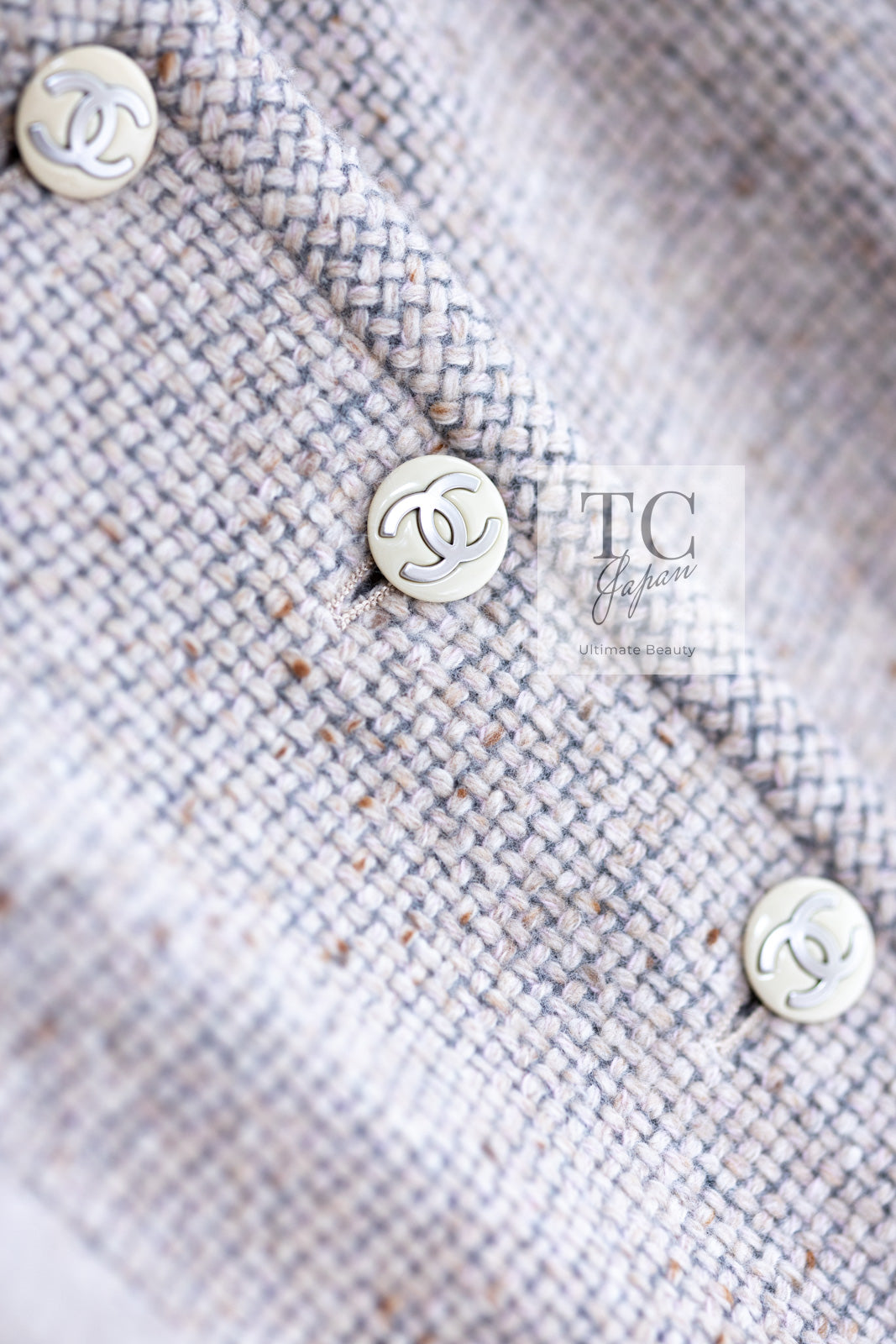 CHANEL 03A Beige Nude Stand Collar Cashmere 100 Tweed Jacket 38 40 シャネル ベージュ ヌード スタンド襟 カシミア 100 ツイード ジャケット 即発
