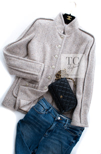 CHANEL 03A Beige Nude Stand Collar Cashmere 100 Tweed Jacket 38 40 シャネル ベージュ ヌード スタンド襟 カシミア 100 ツイード ジャケット 即発