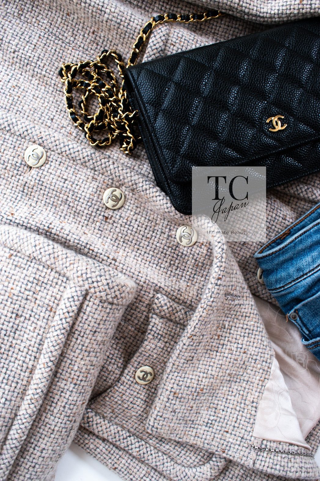 CHANEL 03A Beige Nude Stand Collar Cashmere 100 Tweed Jacket 38 40 シャネル ベージュ ヌード スタンド襟 カシミア 100 ツイード ジャケット 即発