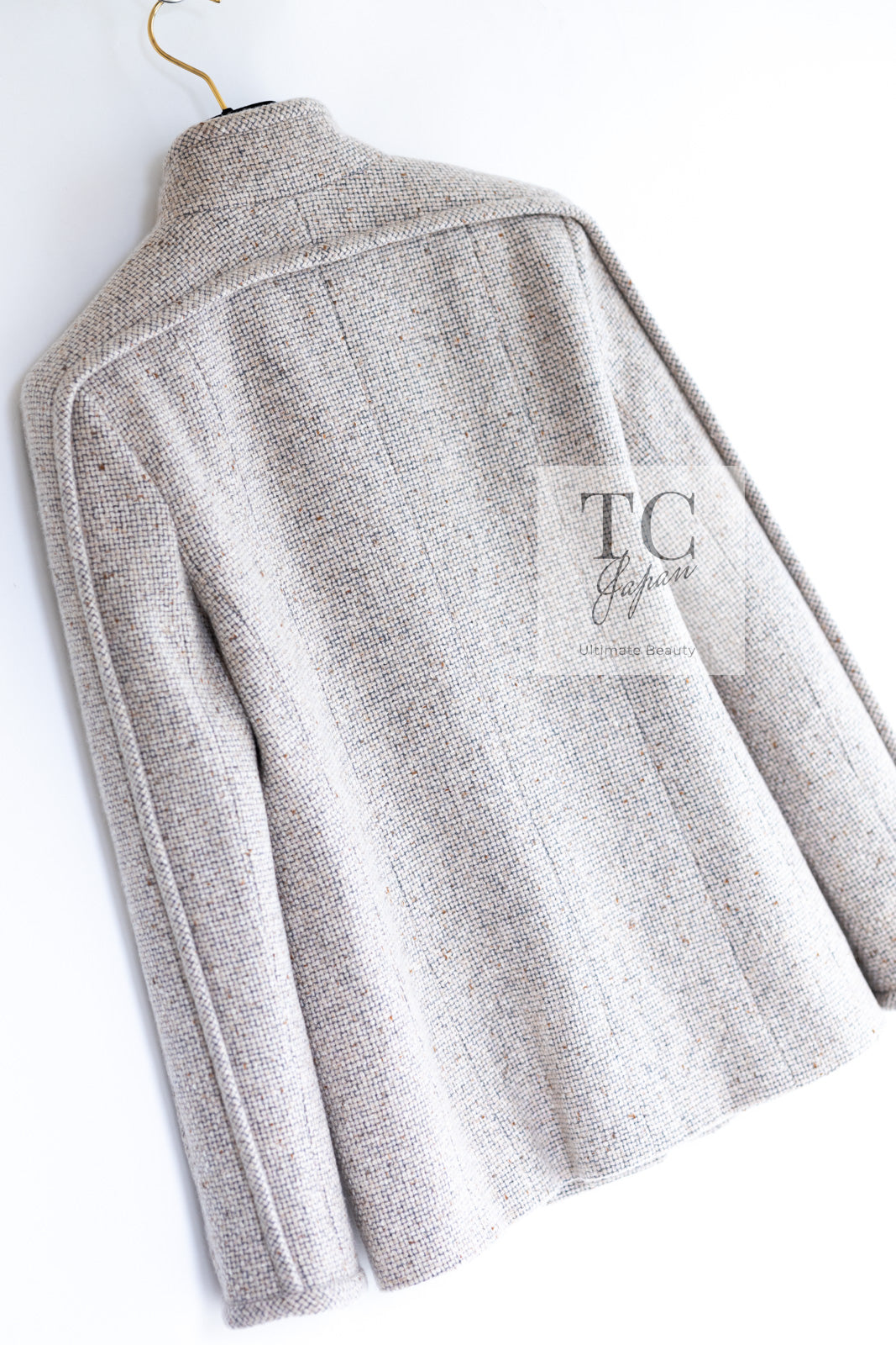 CHANEL 03A Beige Nude Stand Collar Cashmere 100 Tweed Jacket 38 40 シャネル ベージュ ヌード スタンド襟 カシミア 100 ツイード ジャケット 即発