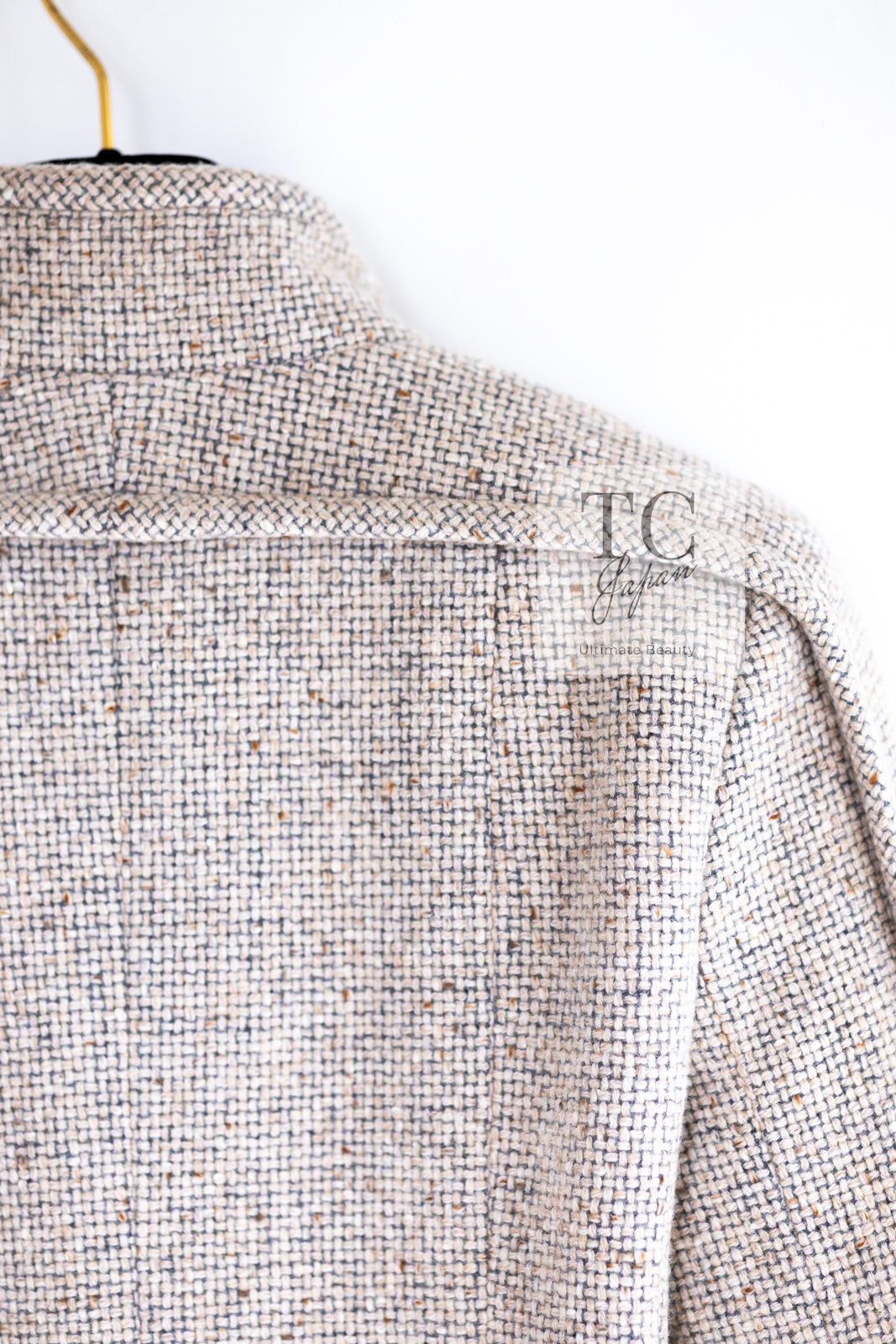 CHANEL 03A Beige Nude Stand Collar Cashmere 100 Tweed Jacket 38 40 シャネル ベージュ ヌード スタンド襟 カシミア 100 ツイード ジャケット 即発