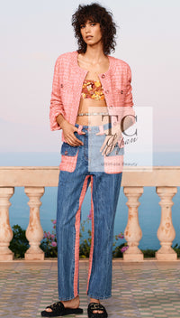 CHANEL 20PS Pink Collarless Tweed Jacket 38 40 シャネル ピンク 襟なし ココボタン ツイード ジャケット 即発