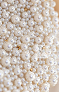 CHANEL 90S Vintage Ivory Cream Pearl Pocket Silk Skirt Jacket Suit 38 シャネル ヴィンテージ アイボリー クリーム パールいっぱい シルク スカート ジャケット スーツ 即発