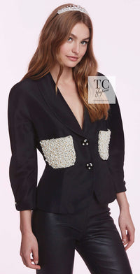 CHANEL 90S Vintage Ivory Cream Pearl Pocket Silk Skirt Jacket Suit 38 シャネル ヴィンテージ アイボリー クリーム パールいっぱい シルク スカート ジャケット スーツ 即発