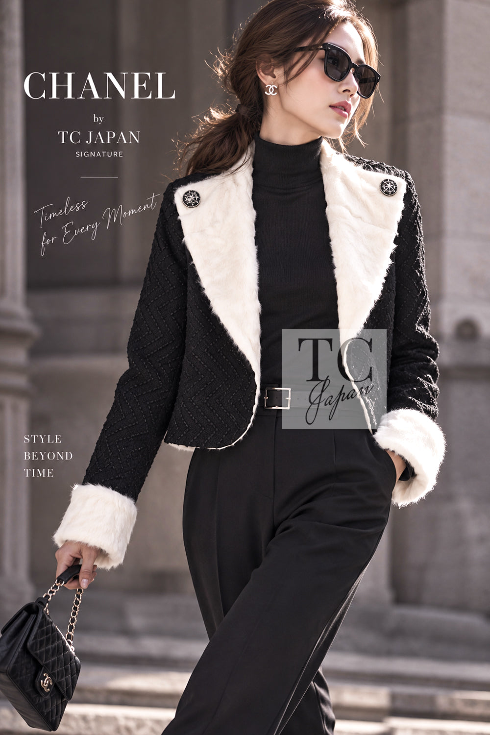 シャネル ジャケット CHANEL 09PF ブラック アイボリー ウール ラム