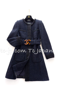 CHANEL 17B Navy Black BIG CC Logo Belt Jacket Coat 36 シャネル ネイビー・ブラック・ビッグ CCロゴベルト付 ノーカラー ジャケット コート 即発