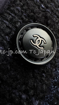 CHANEL 17B Navy Black BIG CC Logo Belt Jacket Coat 36 シャネル ネイビー ブラック ビッグ CC ロゴ ベルト付 ノーカラー ジャケット コート 即発