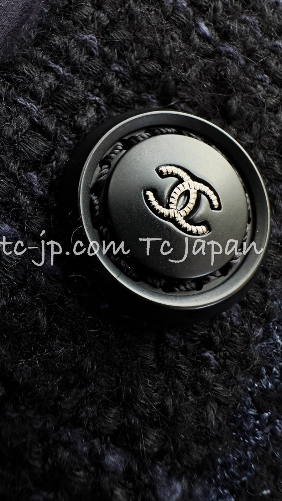 CHANEL 17B Navy Black BIG CC Logo Belt Jacket Coat 36 シャネル ネイビー ブラック ビッグ CC ロゴ ベルト付 ノーカラー ジャケット コート 即発