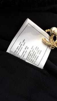 CHANEL 17B Navy Black BIG CC Logo Belt Jacket Coat 36 シャネル ネイビー ブラック ビッグ CC ロゴ ベルト付 ノーカラー ジャケット コート 即発