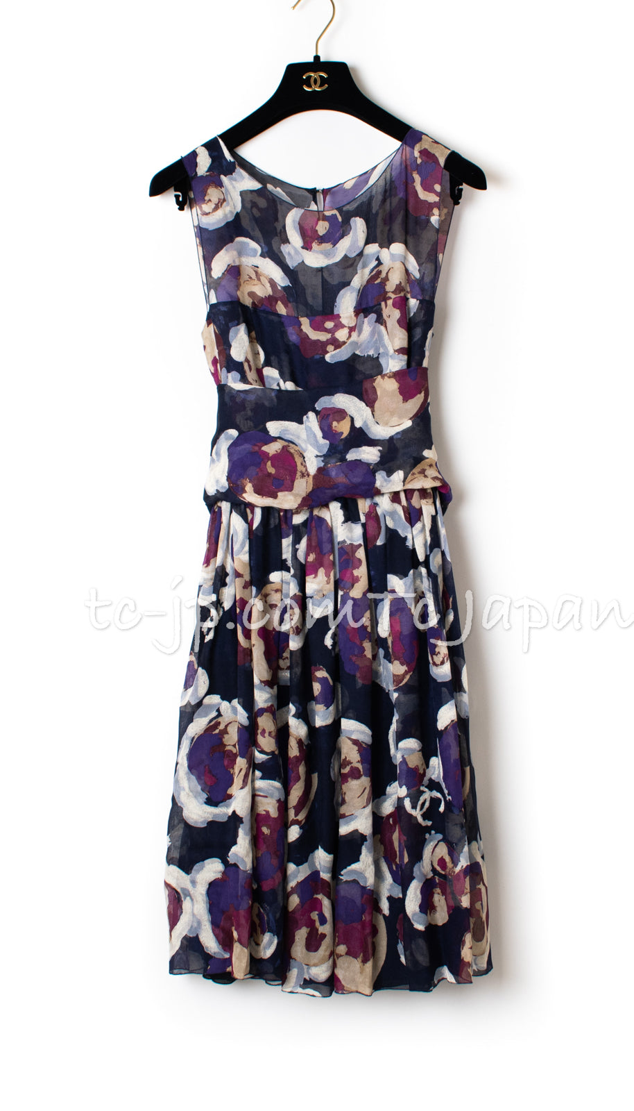 CHANEL 10C Navy Multicolor Flower Silk Dress  34 36 38 シャネル ネイビー マルチカラー フラワー シルク100 ワンピース