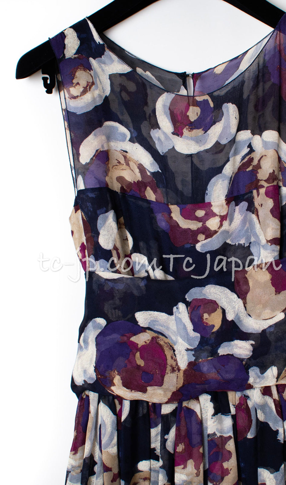 CHANEL 10C Navy Multicolor Flower Silk Dress  34 36 38 シャネル ネイビー マルチカラー フラワー シルク100 ワンピース
