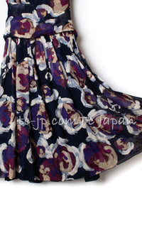 CHANEL 10C Navy Multicolor Flower Silk Dress  34 36 38 シャネル ネイビー マルチカラー フラワー シルク100 ワンピース