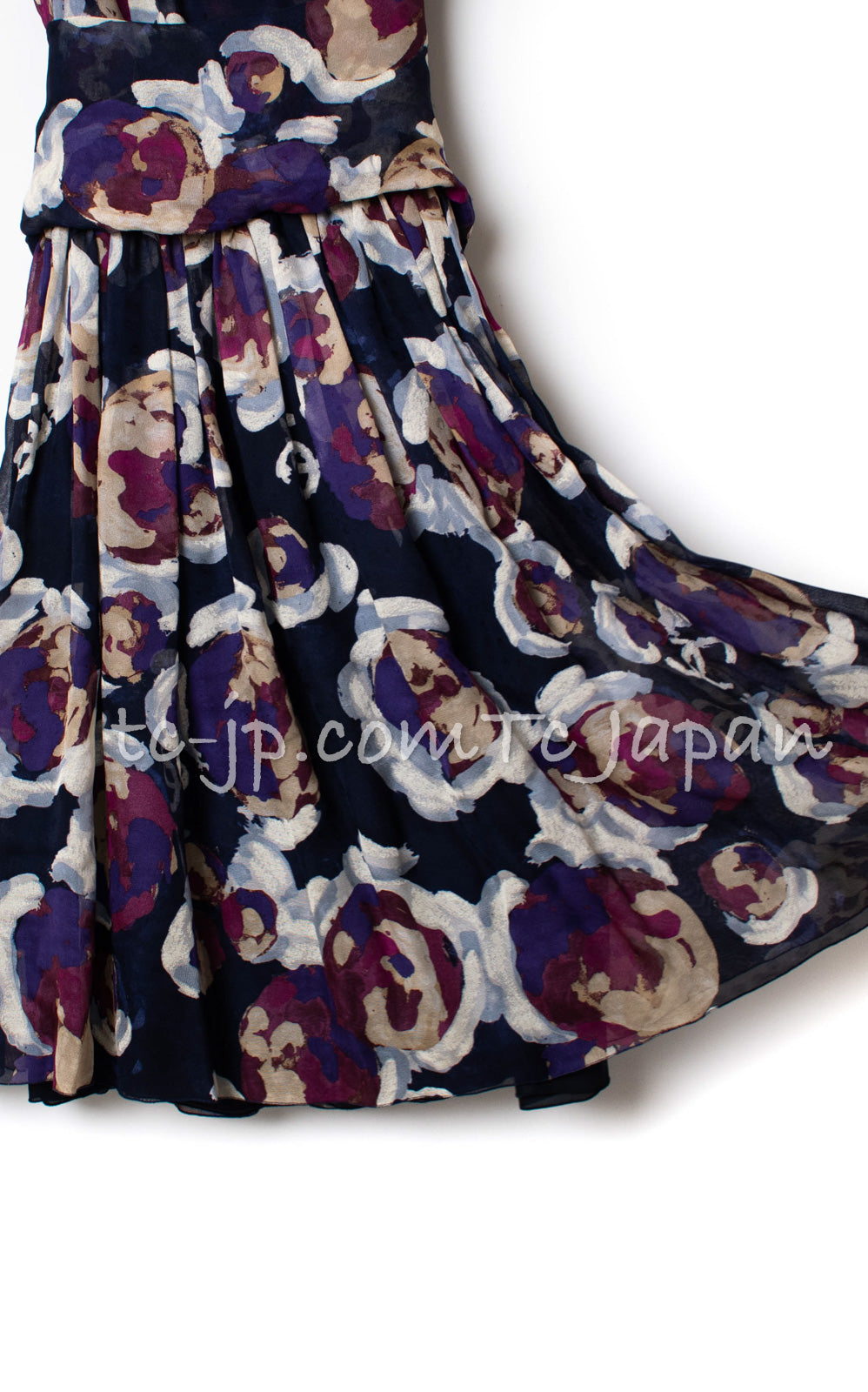 CHANEL 10C Navy Multicolor Flower Silk Dress  34 36 38 シャネル ネイビー マルチカラー フラワー シルク100 ワンピース