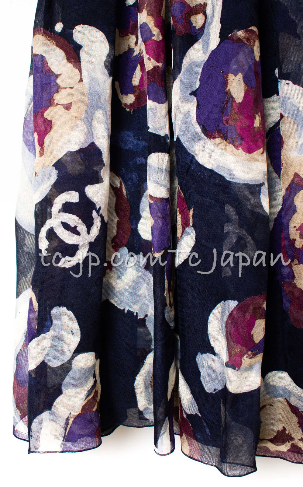 CHANEL 10C Navy Multicolor Flower Silk Dress  34 36 38 シャネル ネイビー マルチカラー フラワー シルク100 ワンピース