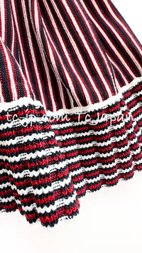CHANEL 14S Wine Red Black White Stripe Stretch Knit Dress 40 42 シャネル ワイン レッド ブラック ホワイト ストライプ ストレッチ ニット ワンピース 即発
