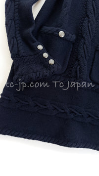 CHANEL 18PF Navy Wool Cashmere Dress Knit Sweater 38 40 42 シャネル ネイビー・ウール・カシミア・ケーブル・ニット・ワンピース・セーター 即発