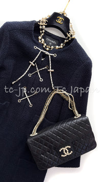 CHANEL 21PS Navy Chain Link Accent Cotton Dress 34 シャネル ネイビー チェーン装飾 コットン ワンピース 即発