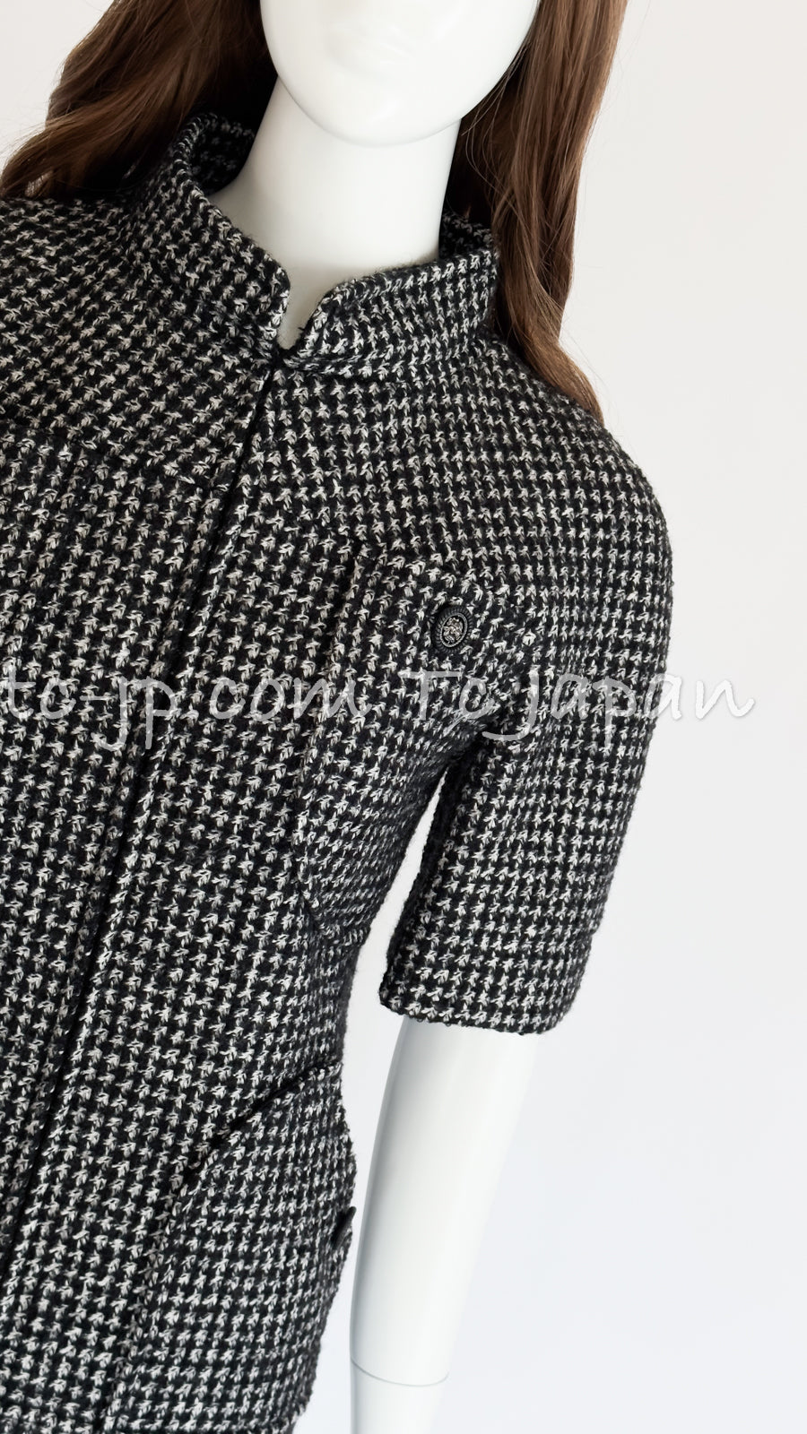 CHANEL 14B Black White Wool Silk Tweed Dress 34 シャネル ブラック ホワイト ウール シルク ツイード ワンピース 即発