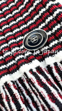 CHANEL 14S Wine Red Black White Stripe Stretch Knit Dress 40 42 シャネル ワイン レッド ブラック ホワイト ストライプ ストレッチ ニット ワンピース 即発