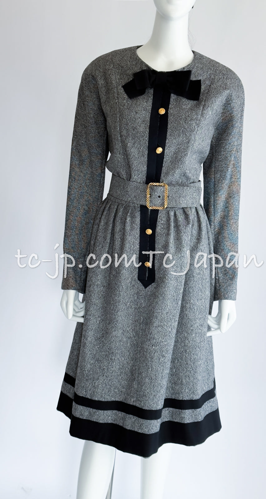 CHANEL 88A Vintage Naomi Campbell Gray Ribbon Bow Dress 40 シャネル ヴィンテージ・グレー・リボン・ワンピース 即発