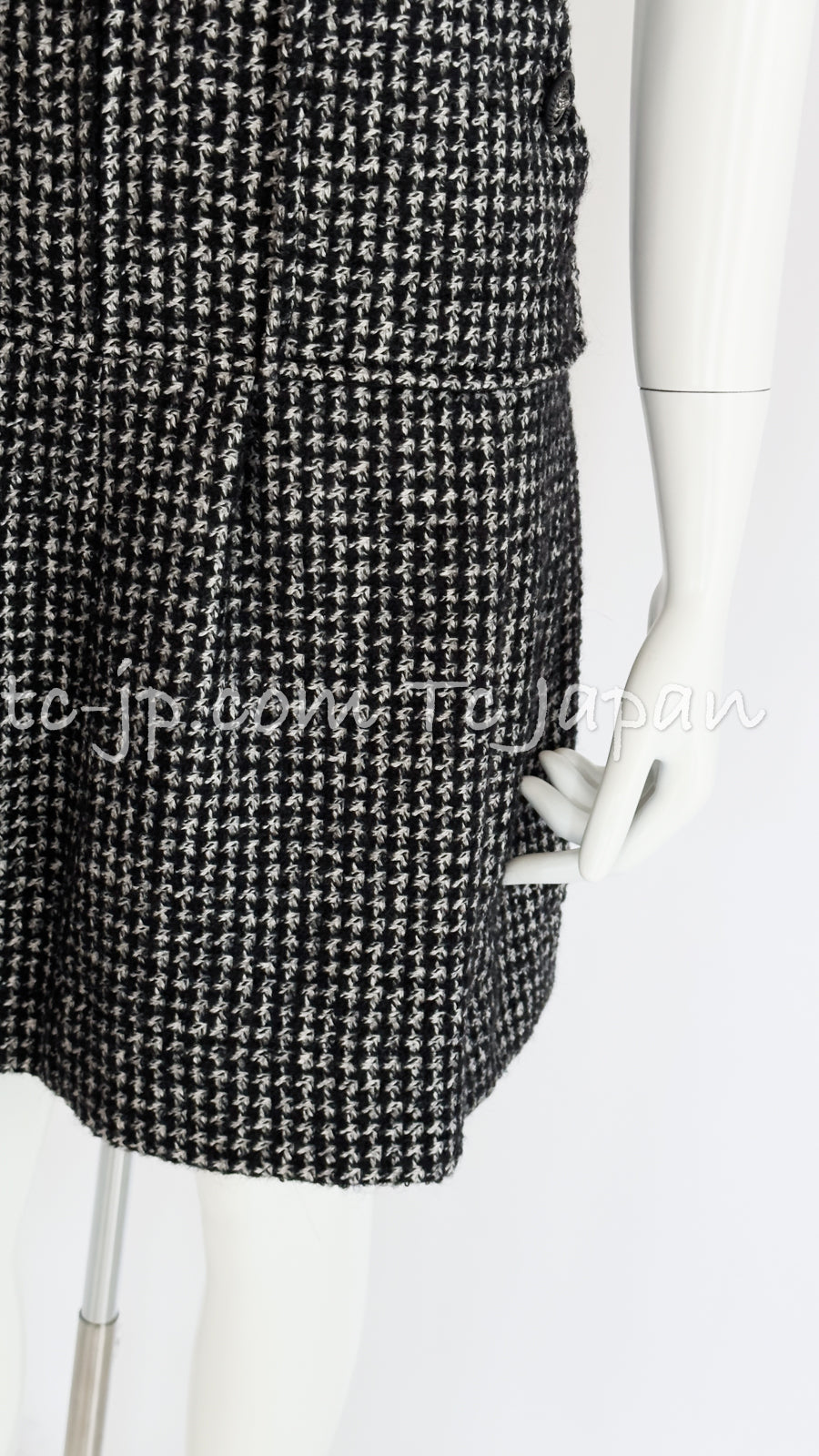CHANEL 14B Black White Wool Silk Tweed Dress 34 シャネル ブラック ホワイト ウール シルク ツイード ワンピース 即発