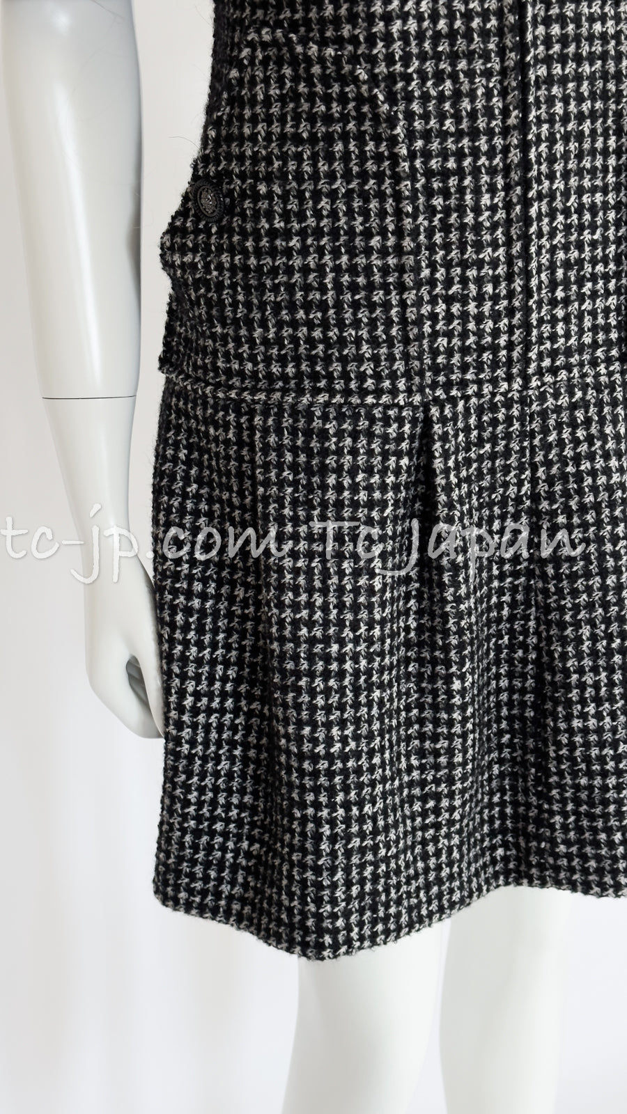 CHANEL 14B Black White Wool Silk Tweed Dress 34 シャネル ブラック ホワイト ウール シルク ツイード ワンピース 即発